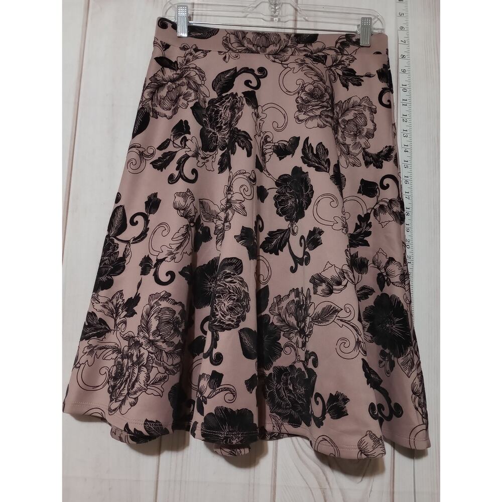 Faith and Joy Skirt Womens Medium Pink Black Floral Velvet Flocked A Line 24 In